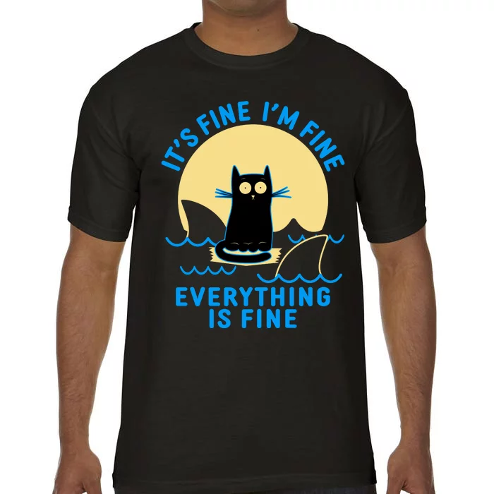 Funny It's Fine I'm Fine Everything Is Fine Shark Cat Comfort Colors T-Shirt