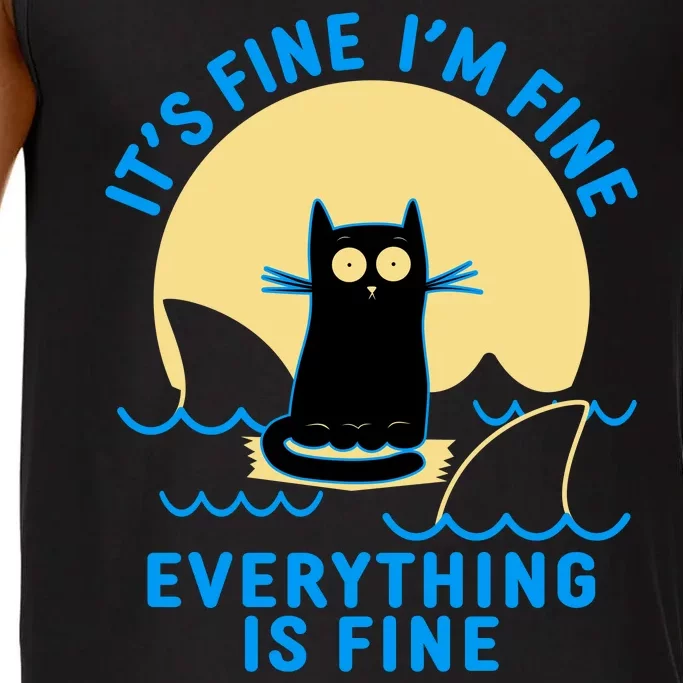 Funny It's Fine I'm Fine Everything Is Fine Shark Cat Comfort Colors® Tank Top