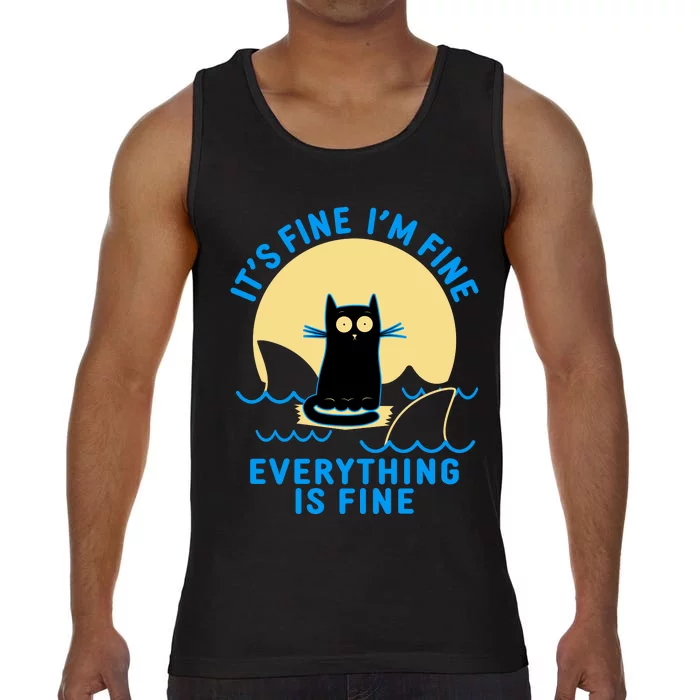 Funny It's Fine I'm Fine Everything Is Fine Shark Cat Comfort Colors® Tank Top