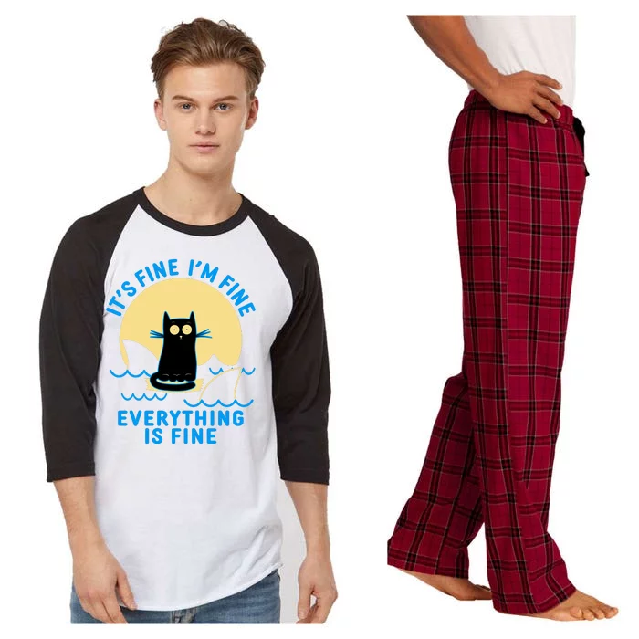 Funny It's Fine I'm Fine Everything Is Fine Shark Cat Raglan Sleeve Pajama Set