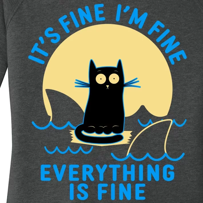 Funny It's Fine I'm Fine Everything Is Fine Shark Cat Women's Perfect Tri Tunic Long Sleeve Shirt