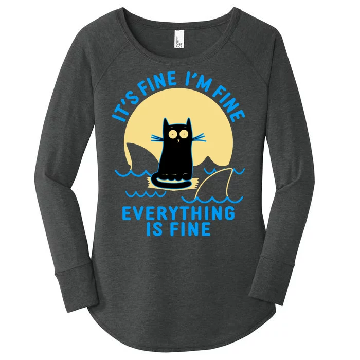 Funny It's Fine I'm Fine Everything Is Fine Shark Cat Women's Perfect Tri Tunic Long Sleeve Shirt