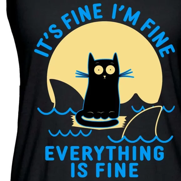 Funny It's Fine I'm Fine Everything Is Fine Shark Cat Ladies Essential Flowy Tank