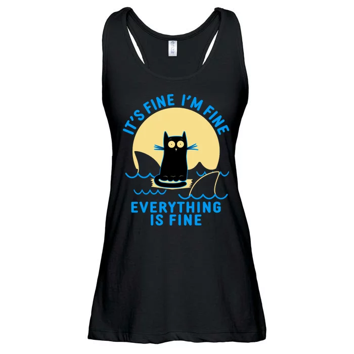 Funny It's Fine I'm Fine Everything Is Fine Shark Cat Ladies Essential Flowy Tank