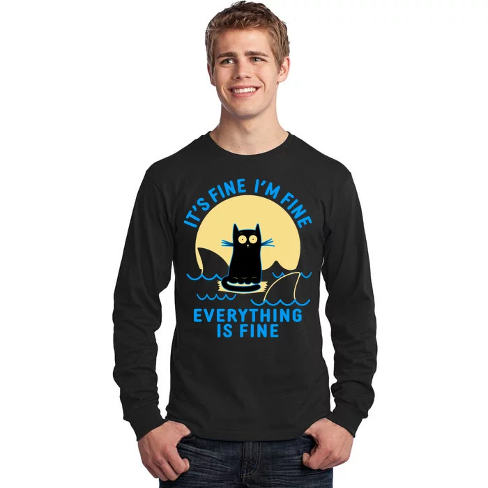 Funny It's Fine I'm Fine Everything Is Fine Shark Cat Tall Long Sleeve T-Shirt