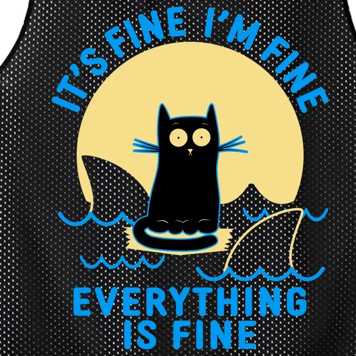 Funny It's Fine I'm Fine Everything Is Fine Shark Cat Mesh Reversible Basketball Jersey Tank