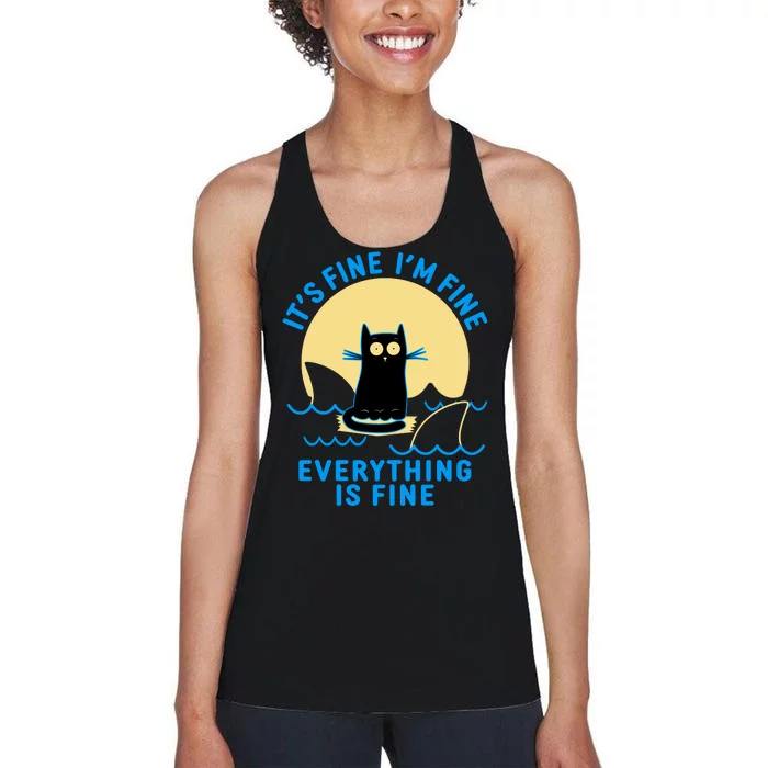 Funny It's Fine I'm Fine Everything Is Fine Shark Cat Women's Racerback Tank