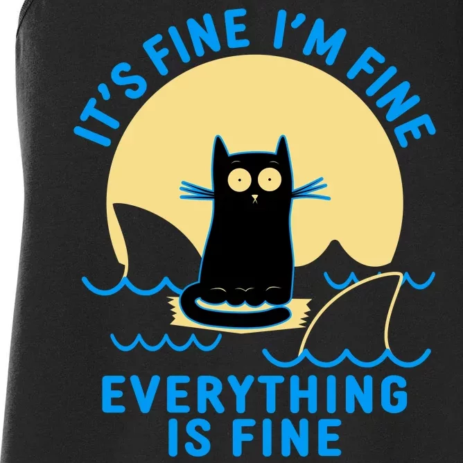 Funny It's Fine I'm Fine Everything Is Fine Shark Cat Women's Racerback Tank