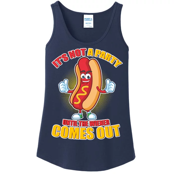 Funny It's Not A Party Until The Wiener Comes Out Ladies Essential Tank