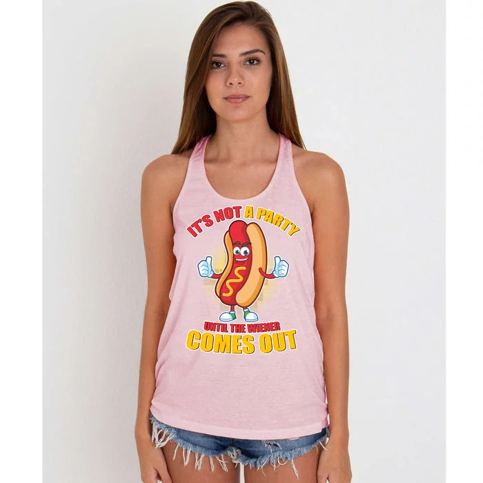 Funny It's Not A Party Until The Wiener Comes Out Women's Knotted Racerback Tank