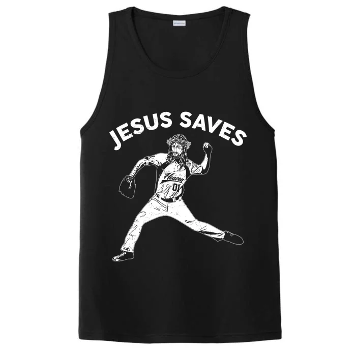 Funny Jesus Saves Baseball Performance Tank