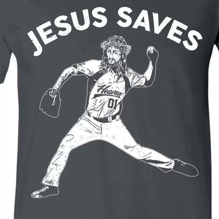 Funny Jesus Saves Baseball V-Neck T-Shirt