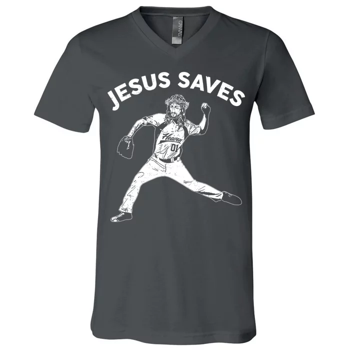 Funny Jesus Saves Baseball V-Neck T-Shirt