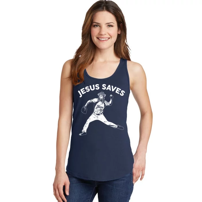 Funny Jesus Saves Baseball Ladies Essential Tank