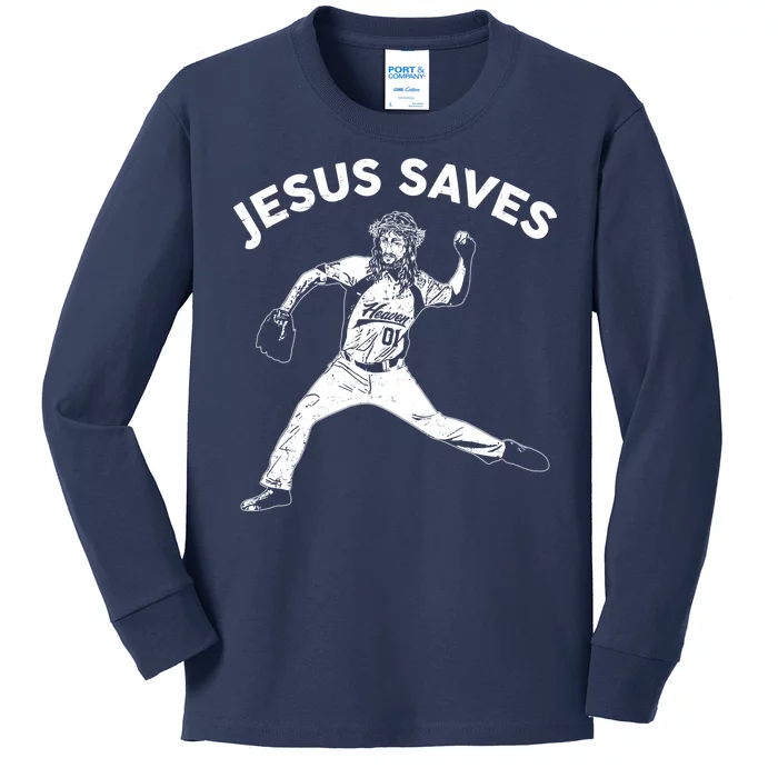 Funny Jesus Saves Baseball Kids Long Sleeve Shirt