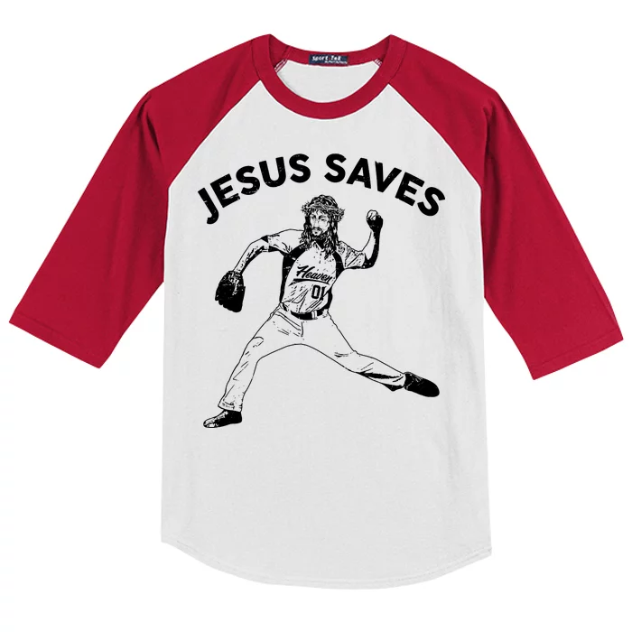 Funny Jesus Saves Baseball Kids Colorblock Raglan Jersey