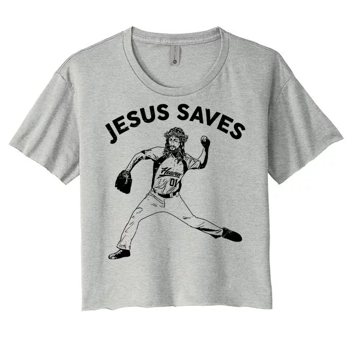 Funny Jesus Saves Baseball Women's Crop Top Tee