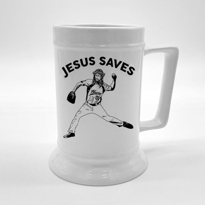 Funny Jesus Saves Baseball Front & Back Beer Stein