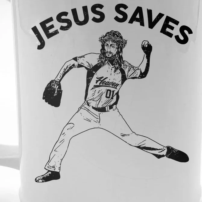 Funny Jesus Saves Baseball Front & Back Beer Stein