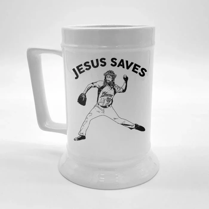 Funny Jesus Saves Baseball Front & Back Beer Stein