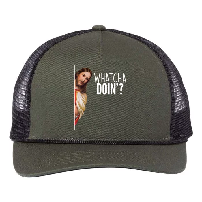 Funny Jesus Whatcha Doin' Retro Rope Trucker Hat Cap