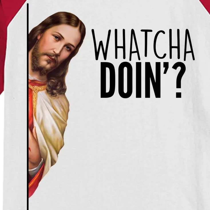 Funny Jesus Whatcha Doin' Kids Colorblock Raglan Jersey