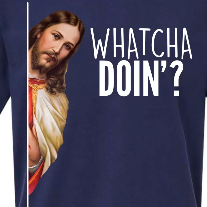 Funny Jesus Whatcha Doin' Sueded Cloud Jersey T-Shirt