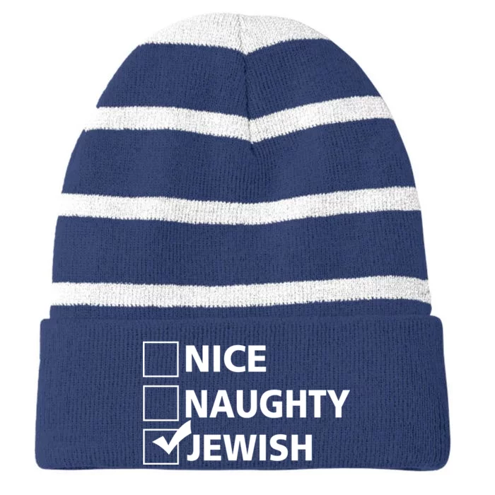 Funny Jewish Holiday Hanukkah Striped Beanie with Solid Band