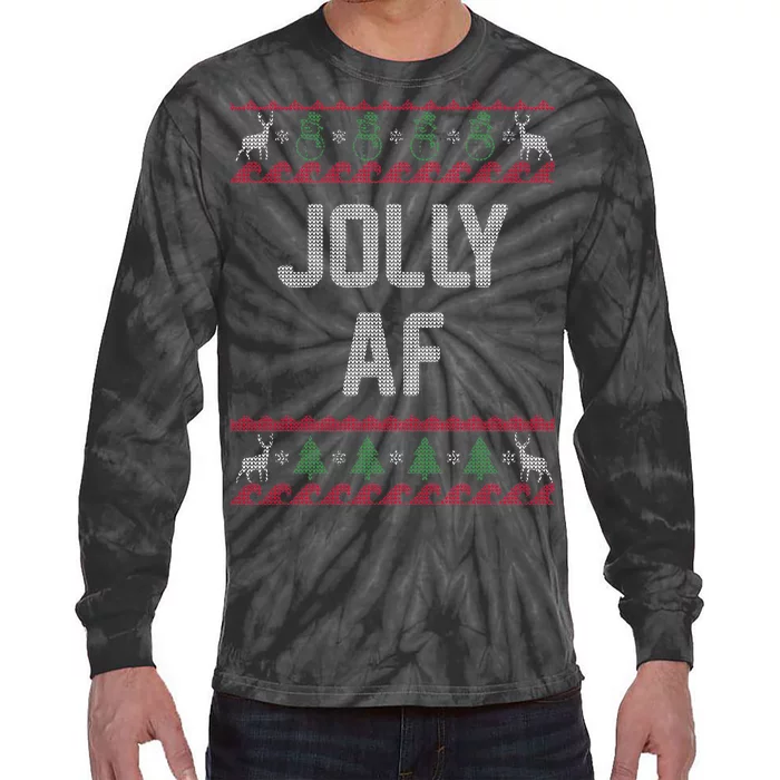 Funny Jolly AF Ugly Christmas Sweater Style Tie-Dye Long Sleeve Shirt