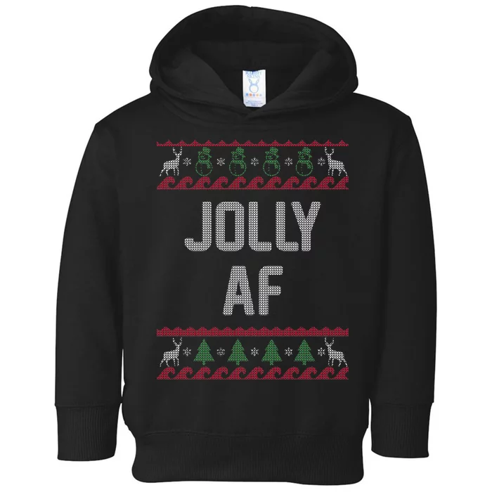 Funny Jolly AF Ugly Christmas Sweater Style Toddler Hoodie