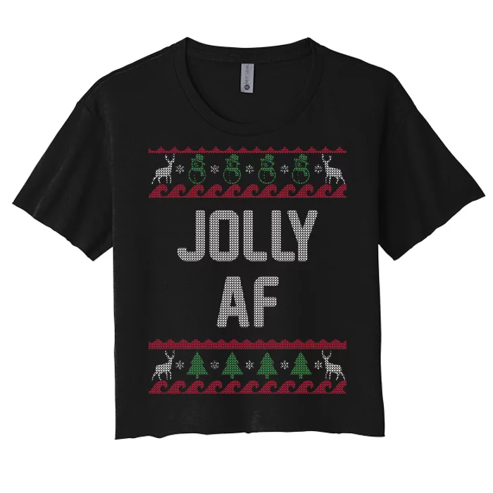 Funny Jolly AF Ugly Christmas Sweater Style Women's Crop Top Tee