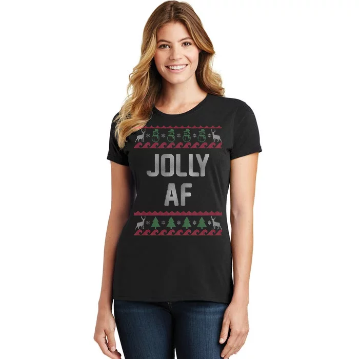 Funny Jolly AF Ugly Christmas Sweater Style Women's T-Shirt