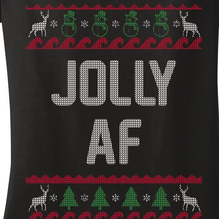 Funny Jolly AF Ugly Christmas Sweater Style Women's V-Neck T-Shirt