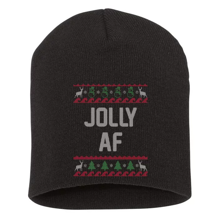 Funny Jolly AF Ugly Christmas Sweater Style Short Acrylic Beanie