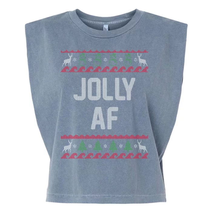 Funny Jolly AF Ugly Christmas Sweater Style Garment-Dyed Women's Muscle Tee