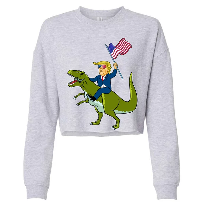 Funny July 4th Donald Trump T-Rex Cropped Pullover Crew