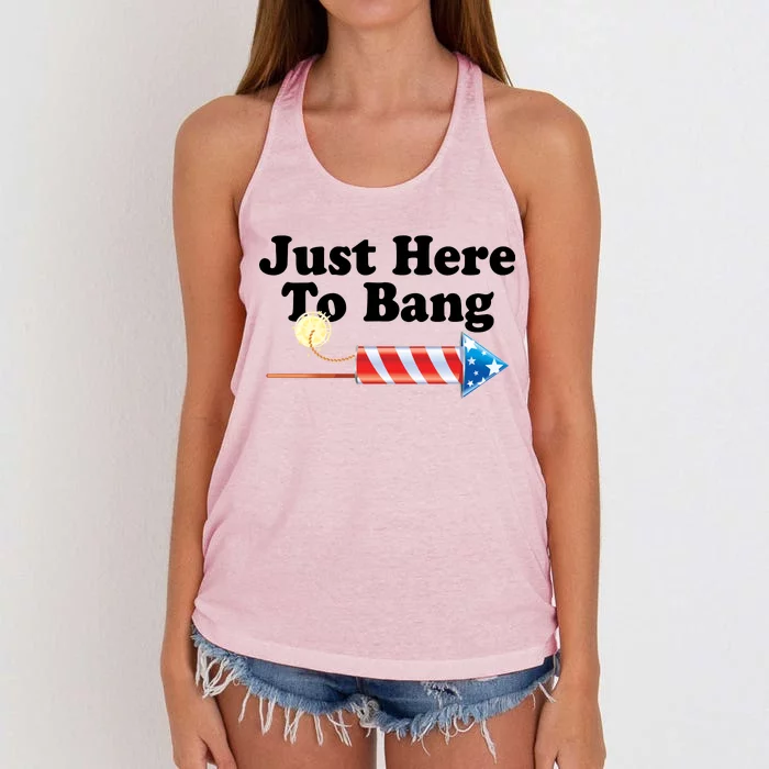 Funny July 4th Just Here To Bang Women's Knotted Racerback Tank