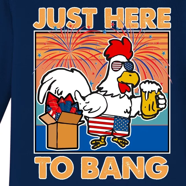 Funny Just Here To Bang Fireworks Beer Chicken Baby Long Sleeve Bodysuit