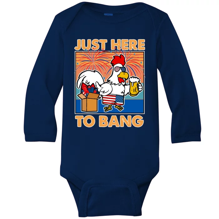 Funny Just Here To Bang Fireworks Beer Chicken Baby Long Sleeve Bodysuit