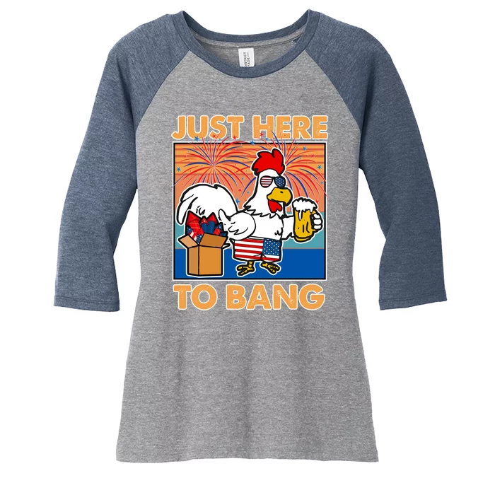 Funny Just Here To Bang Fireworks Beer Chicken Women's Tri-Blend 3/4-Sleeve Raglan Shirt