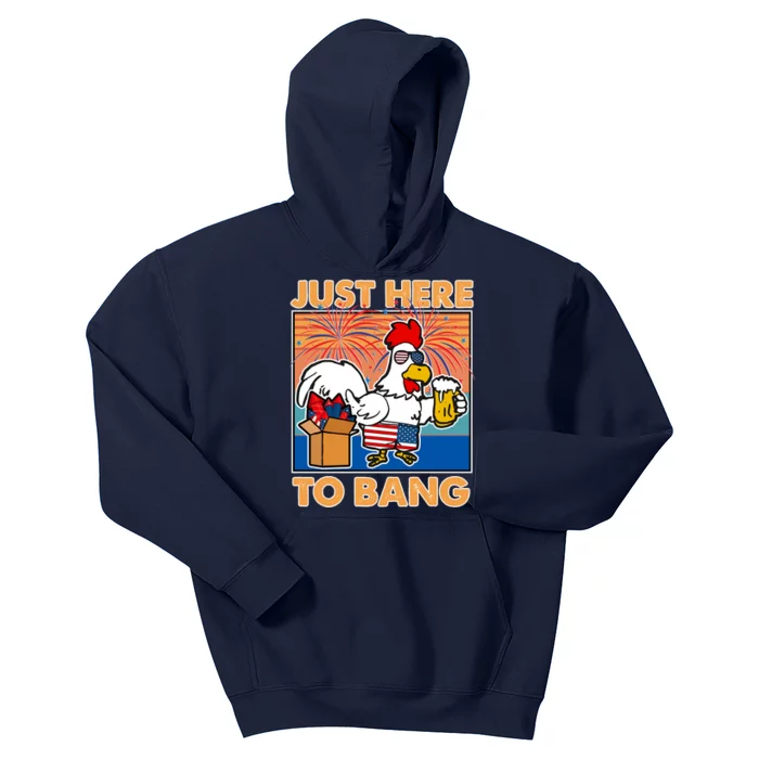 Funny Just Here To Bang Fireworks Beer Chicken Kids Hoodie