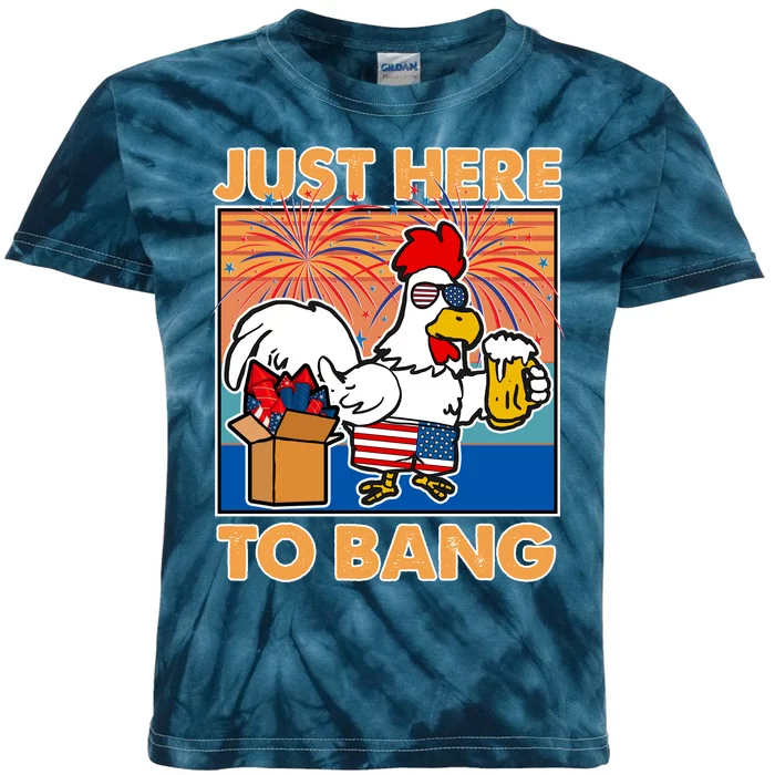 Funny Just Here To Bang Fireworks Beer Chicken Kids Tie-Dye T-Shirt