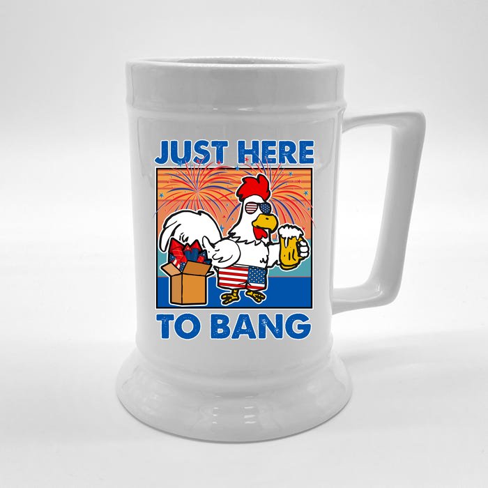 Funny Just Here To Bang Fireworks Beer Chicken Front & Back Beer Stein