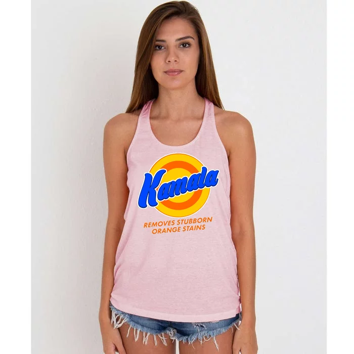 Funny Kamala Removes Stubborn Orange Stains Women's Knotted Racerback Tank