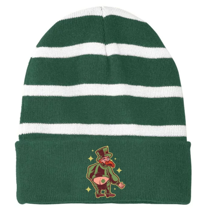 Funny Leprechaun Tattoo Striped Beanie with Solid Band