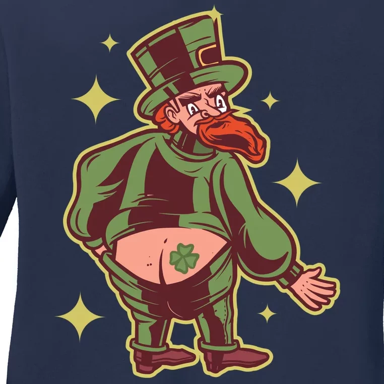 Funny Leprechaun Tattoo Ladies Long Sleeve Shirt