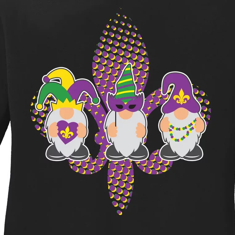 Funny Mardi Gras Gnomes Ladies Long Sleeve Shirt