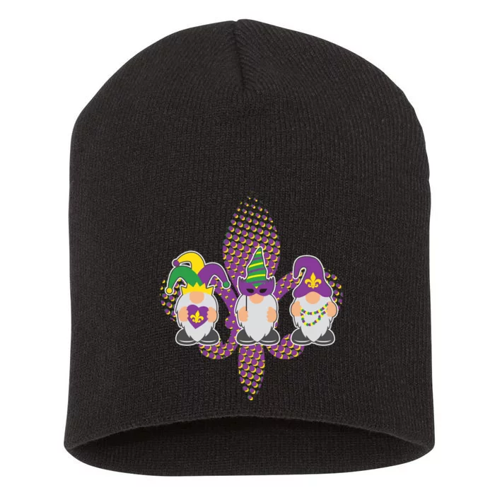 Funny Mardi Gras Gnomes Short Acrylic Beanie