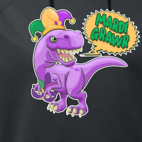 Funny Mardi Grawr T-Rex Dinosaur Performance Fleece Hoodie