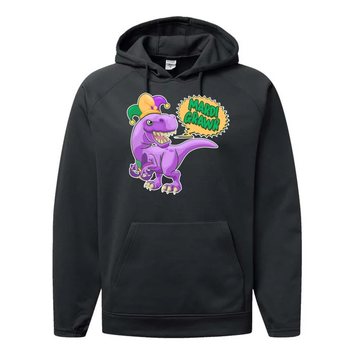 Funny Mardi Grawr T-Rex Dinosaur Performance Fleece Hoodie